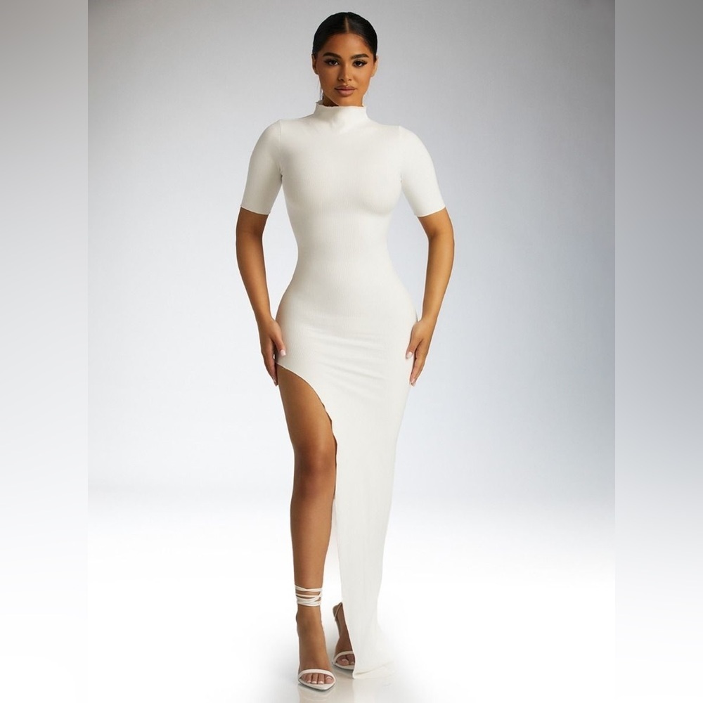 naked wardrobe White Asymmetrical High-Neck Maxi Dress